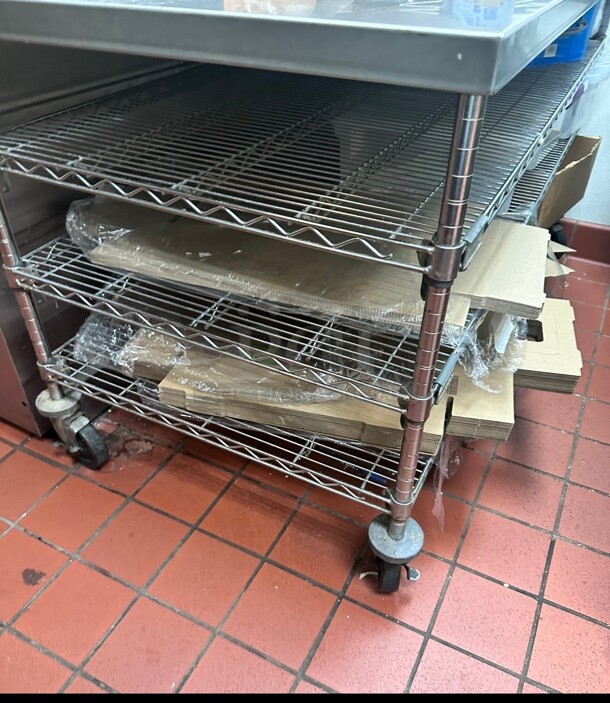 Commercial Stainless Steel Labeling Table With Wheels and Over Shelf - Image 7 of 8