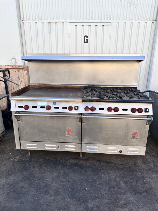 Wolf 72" Gas Stove With 36" Griddle and 6 Burner Stove With Two Ovens Tested and Working! - Image 1 of 8