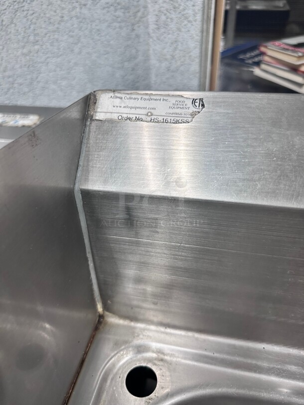 Working! Atlanta HS1615K-SS Wall Mount S/S Hand Sink w/Knee Pedal 15.25 x 15.75 x 19 with Splash

 - Image 3 of 7