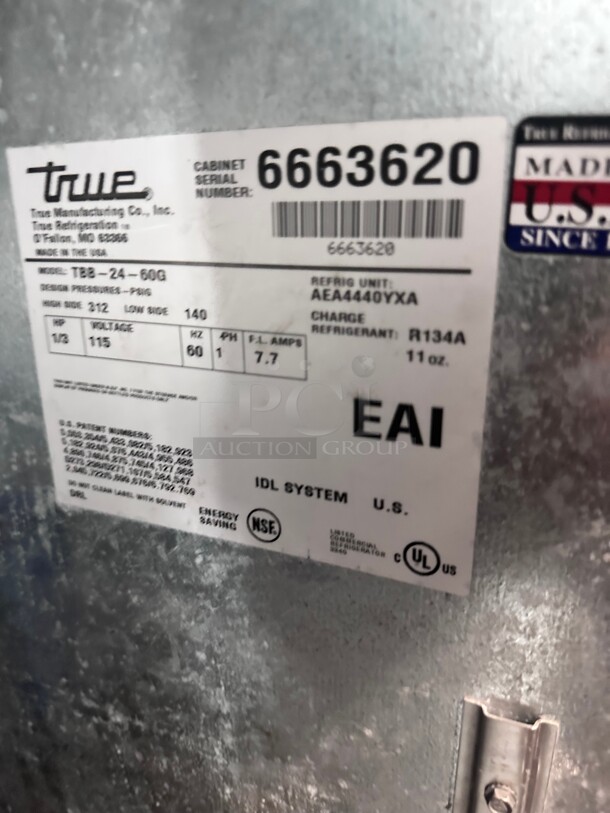 True TBB-24GAL-60G-S-HC-LD 60" Bar Refrigerator - 2 Swinging Glass Doors, Stainless, 115v Working - Image 6 of 6