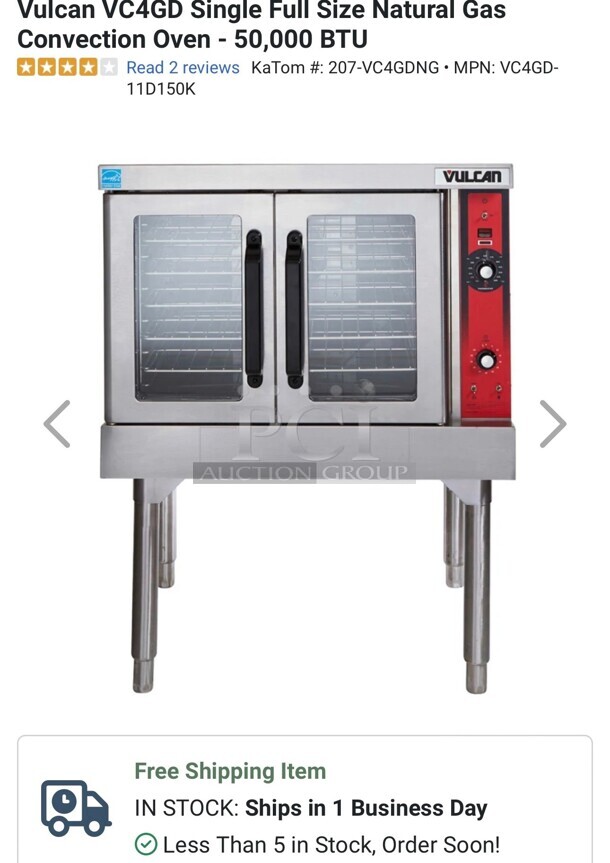 New Vulcan VC4GD Single Full Size Natural Gas Convection Oven - 50,000 BTU