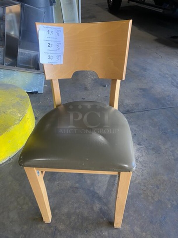 Grey Cushioned Chairs! With Brown Wooden Body! 3x Your Bid! - Image 1 of 6