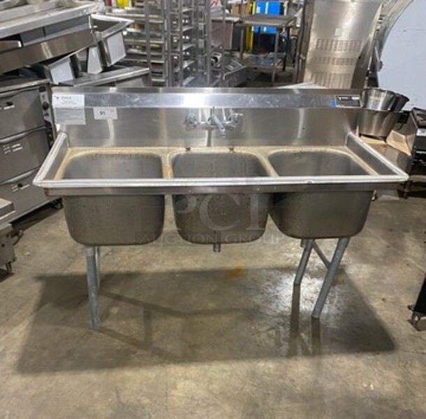 Eagle Commercial 3 Compartment Dish Washing Drop In Sink! All Stainless Steel! On Legs! Model: 412163 - Image 1 of 9
