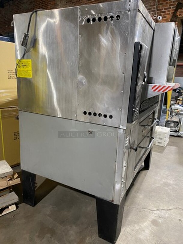 AMAZING! Bakers Pride Commercial Natural Gas Powered Double Deck Pizza Oven! With Stones! All Stainless Steel! On Legs! 2x Your Bid Makes One Unit! Model: FC516 SN: H08G006! Working When Removed! - Image 3 of 12
