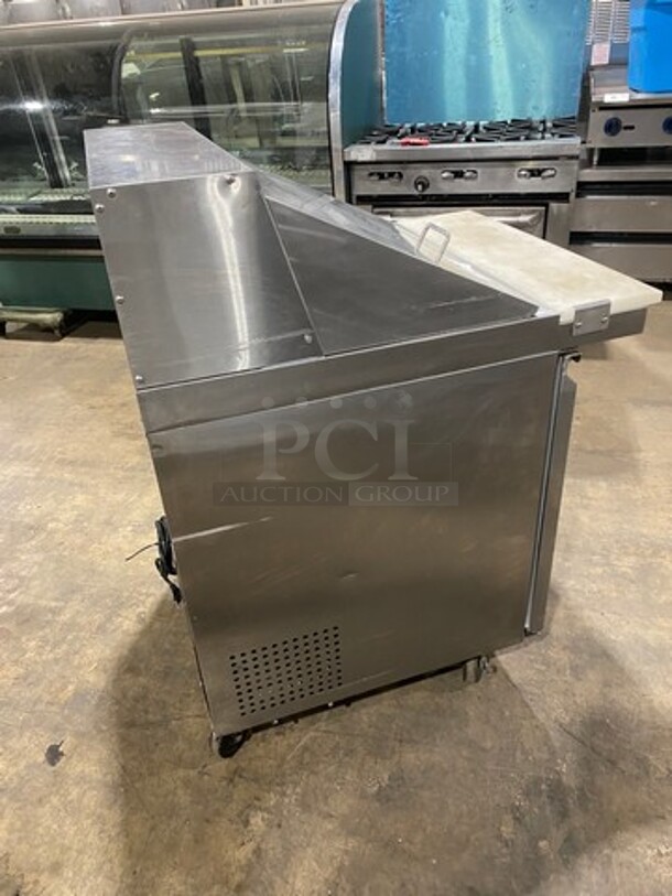 Avantco Commercial Mega Top Refrigerated Sandwich Prep Table! With Commercial Cutting Board! Single Door Storage Space Underneath! All Stainless Steel! On Casters! Model: 178SSPT27MHC SN: 6121420118051008 115V - Image 4 of 10