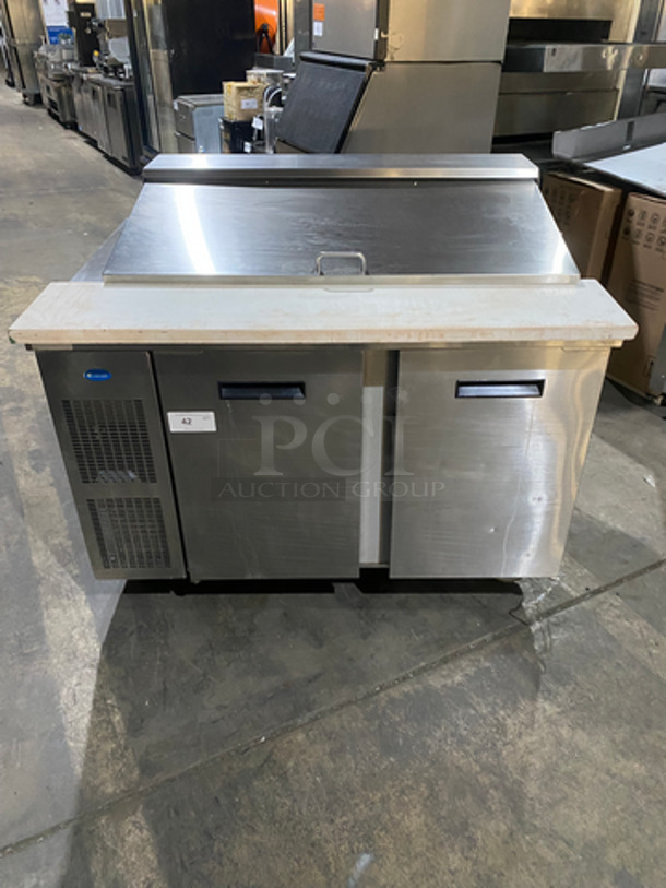Randell Commercial Refrigerated Sandwich Prep Table! With Commercial Cutting Board! With 2 Door Underneath Storage! All Stainless Steel! On Casters! Model: 9030K7 115V 60HZ 1 Phase
