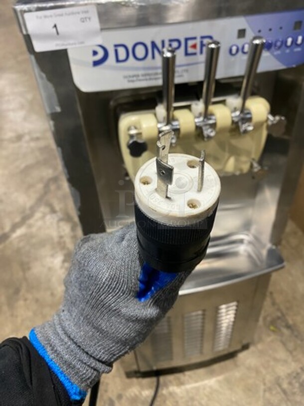 Donper America Commercial 3 Handle Soft Serve Ice Cream Machine! All Stainless Steel! On Casters! Model: BH7480 SN: D132M000010A012442 - Image 7 of 11