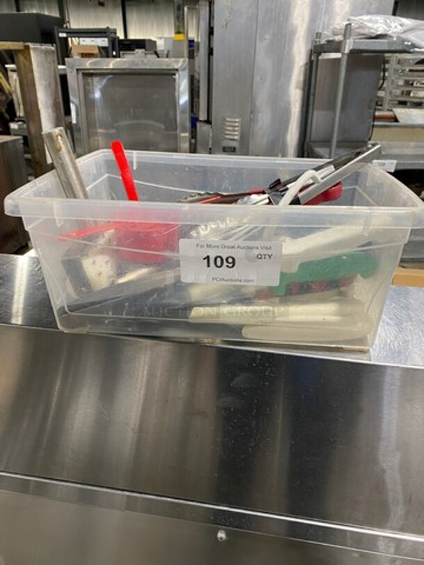 ALL ONE MONEY! MISCELLANEOUS ITEMS! Includes Assorted Tongs, Measuring Cups, Kitchen Knives And More! - Image 1 of 9