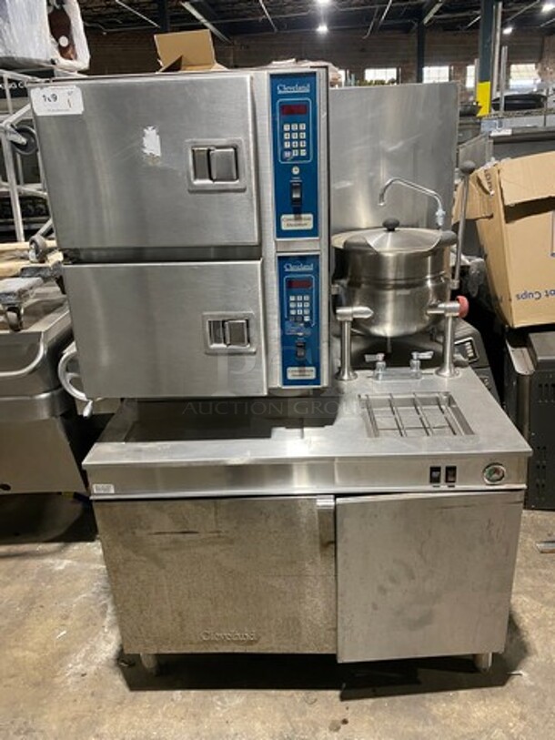 Cleveland Commercial Natural Gas Powered 2 Deck Steam Cabinet! With Cleveland Countertop 6 Quart Tilting Steam Kettle! All Stainless Steel! On Legs! - Image 7 of 8