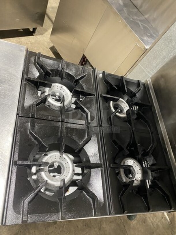 FAB! American Range Natural Gas Powered 4 Burner Range With Full Size Oven Underneath! With 24 Inch Salamander! On Commercial Casters! Working When Removed!  - Image 5 of 9