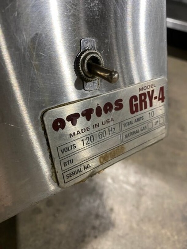 Attias Natural Gas Powered Countertop 4 Burner Gyro Machine! All Stainless Steel! On Small Legs! Model: GRY-4 SN: 061955 - Image 8 of 10