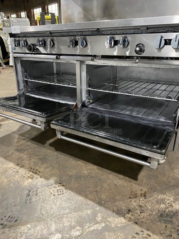 GREAT! Sunfire Commercial Natural Gas Powered 10 Burner Stove! With Raised Back Splash And Salamander Shelf! With 2 Full Size Oven Underneath! All Stainless Steel! On Casters! - Image 7 of 10