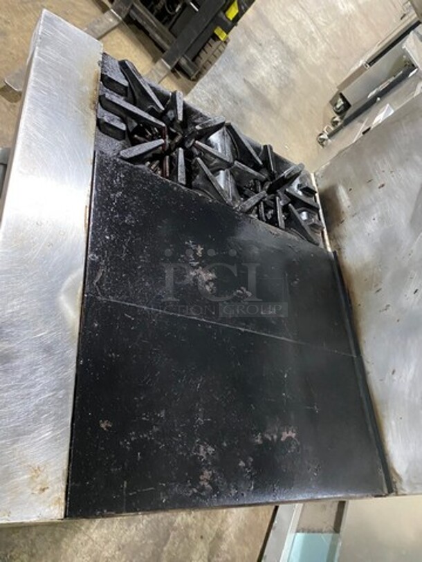Garland Commercial Natural Gas Powered 2 Burner Stove With Hot Plate! With Oven Underneath! With Raised Back Splash And Salamander Shelf! All Stainless Steel! On Legs! - Image 5 of 8