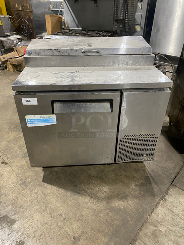 Turbo Air Commercial Refrigerated Pizza Prep Table! With Single Door Storage Space! All Stainless Steel! On Casters! Model: TPR44SD SN: TP4R504019 115V 60HZ 1 Phase
