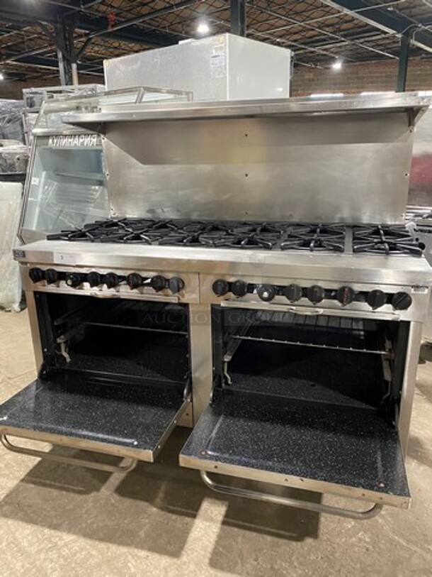 Southbend Commercial Natural Gas Powered 12 Burner Stove! With Raised Back Splash And Salamander Shelf! With 2 Full Size Oven Underneath! All Stainless Steel! On Casters! Working When Removed! - Image 9 of 12
