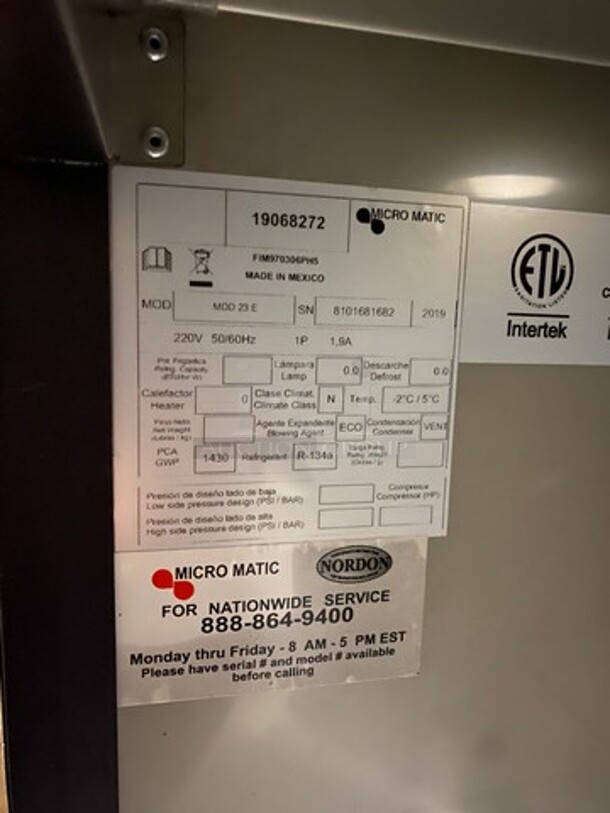SCRATCH-N-DENT! LATE MODEL! 2019 Micro Matic Commercial Refrigerated Beer Kegerator Cooler! NO TOWER! Model: MDD23E SN: 8101681682 220V 60HZ 1 Phase - Image 10 of 11