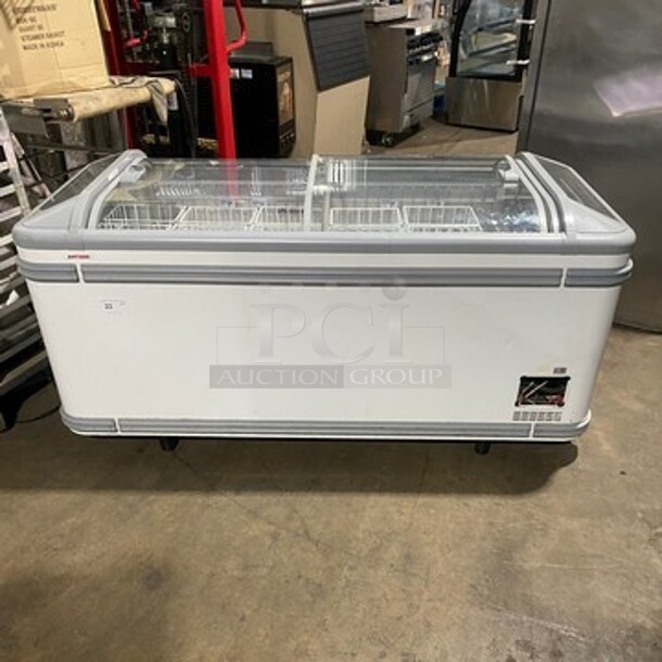 AHT Commercial Reach Down Chest Freezer Display! With Poly Coated Baskets! With Sliding Top Doors! Model: MALTA185 SN: 30339300002945! 120V 60HZ 1 Phase!
