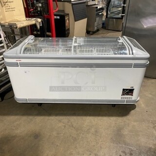 AHT Commercial Reach Down Chest Freezer Display! With Poly Coated Baskets! With Sliding Top Doors! Model: MALTA185 SN: 30339300002945! 120V 60HZ 1 Phase!
