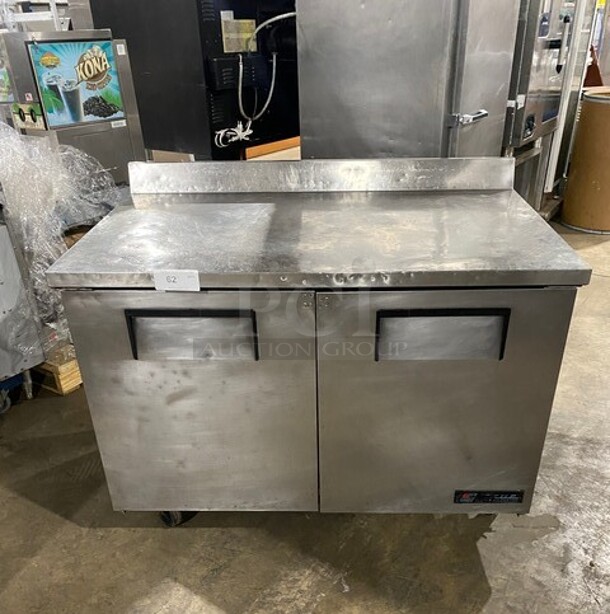 True Commercial 2 Door Refrigerated Lowboy/Worktop Cooler! With Backsplash! All Stainless Steel! On Casters! Model: TWT48 