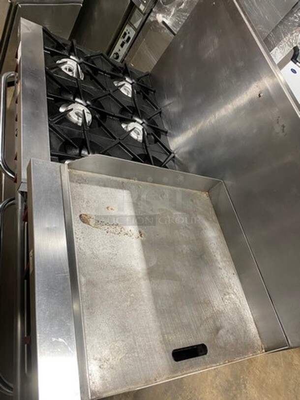 Sweet! LATE MODEL! Vulcan Commercial Natural Gas Powered 6 Burner Stove! With Right Side Flat Griddle & Cheese Melter Combo! Griddle Has Side Splashes! With Raised Back Splash! With 2 Oven Underneath! All Stainless Steel! Working When Removed! - Image 5 of 12