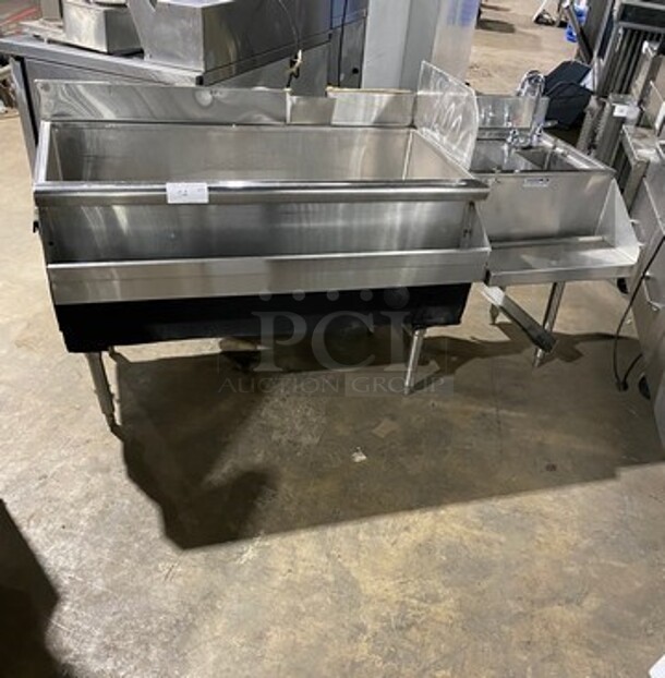 Beca Commercial Undercounter Ice Bin/ Bartender Cocktail Station! With Built In Hand Sink! With Faucet And Handles! With Speed Rail! With Back Splash! All Stainless Steel! On Legs!