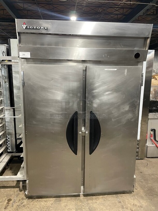 Victory Commercial 2 Door Reach In Freezer! All Stainless Steel! With Poly Coated Racks! 115V 1 Phase!  - Image 1 of 11