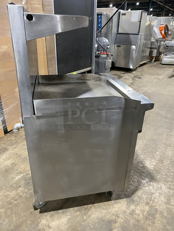 AMAZING! Therma Tek Commercial Natural Gas Powered Flat Top Griddle! With Right Side 2 Burners! Griddle Has Side Splashes! Raised Backsplash And Salamander Shelf! With Oven Underneath! Metal Oven Rack! All Stainless Steel! On Casters! - Image 3 of 11