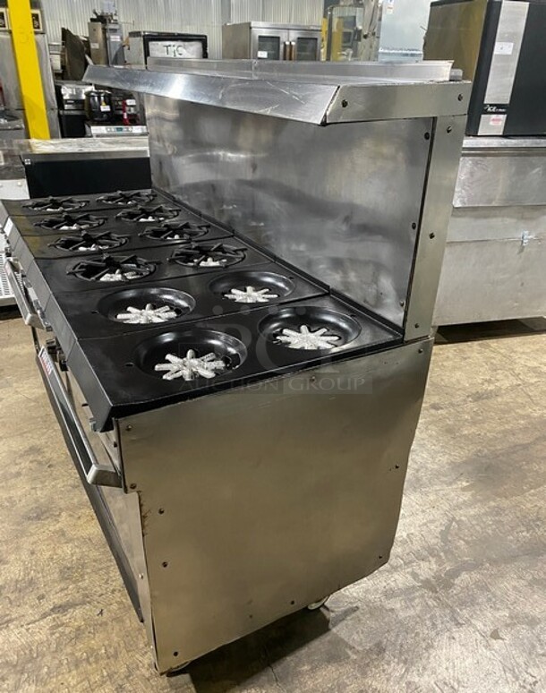 Garland Commercial Natural Gas Powered 12 Burner Stove! With 2 Full-Sized Ovens! With Metal Oven Racks! With Raised Back Splash & Salamander Shelf! Stainless Steel! On Casters! - Image 2 of 9