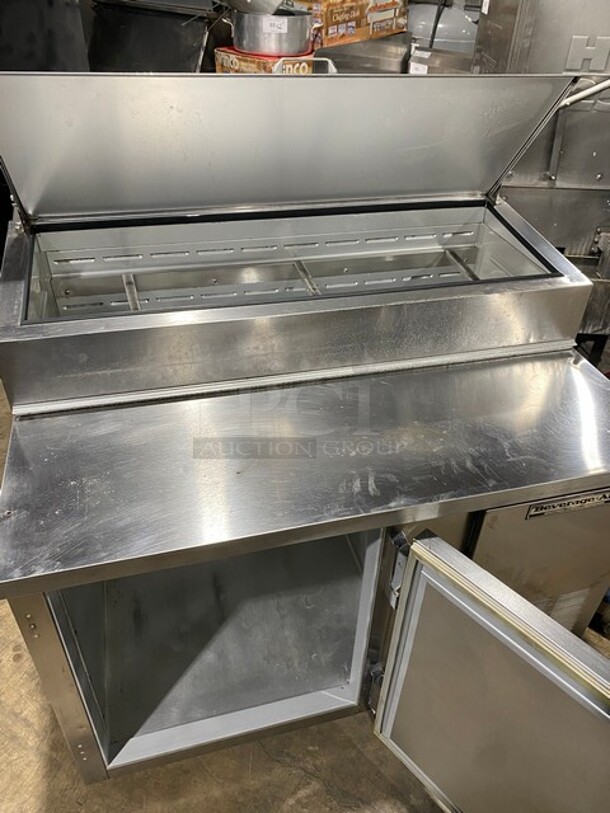 NICE! Beverage Air Commercial Refrigerated Pizza Prep Table! With Single Door Underneath Storage Space! All Stainless Steel! On Casters! Model: DP46! 115V 1PH - Image 8 of 11