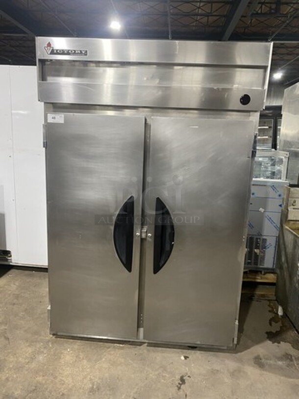 Victory VF-2 Stainless Steel Commercial 2 Door Reach In Freezer w/ Poly Coated Racks on Commercial Casters. 115 Volts, 1 Phase.  - Image 1 of 8