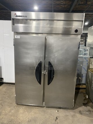 Victory VF-2 Stainless Steel Commercial 2 Door Reach In Freezer w/ Poly Coated Racks on Commercial Casters. 115 Volts, 1 Phase. 