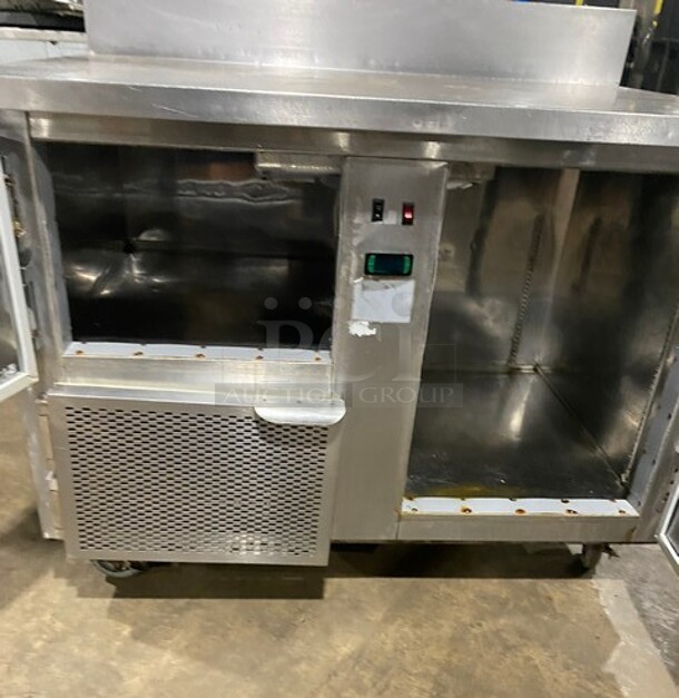 Custom Cool Commercial Work/Prep Table! With Backsplash! With Refrigerated 2 Door Underneath Storage! All Stainless Steel! On Casters! - Image 5 of 9