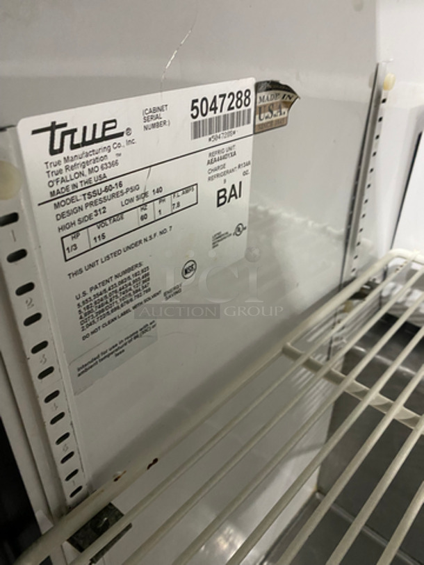 True Commercial Refrigerated Sandwich Prep Table! With 2 Door Underneath Storage Space! With Poly Coated Racks! All Stainless Steel! Not Tested! On Casters! Model: TSSU6016 SN: 5047288 115V 60HZ 1 Phase - Image 6 of 8