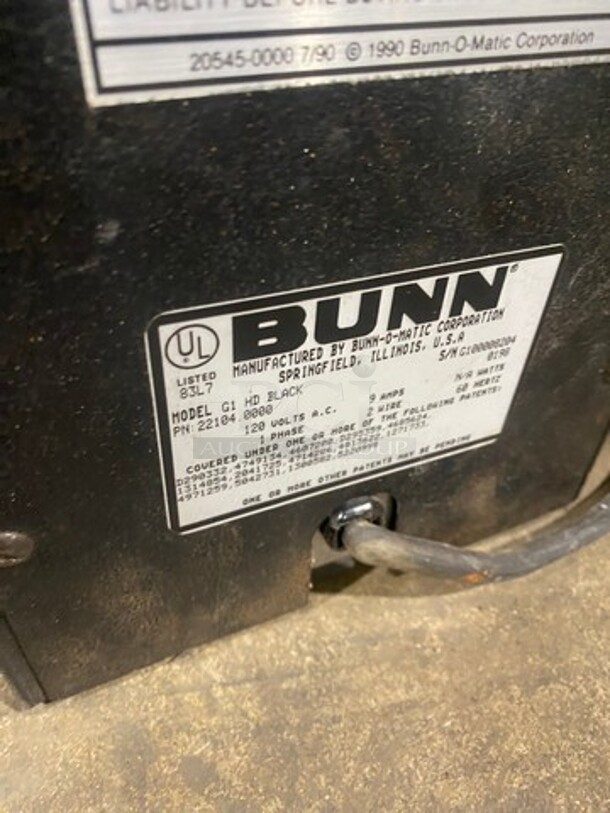 Bunn Commercial Countertop Coffee Bean Grinder Machine! Model: G1HD SN: G100008204 120V 60HZ 1 Phase - Image 5 of 8