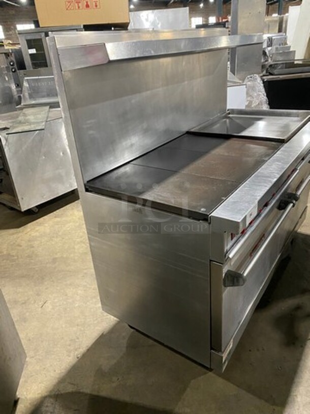 AMAZING! Vulcan Commercial Electric Powered French Top/ Hot Plate With Right Side Flat Griddle! With Raised Back Splash And Salamander Shelf! With 2 Oven Underneath! All Stainless Steel! On Casters! - Image 2 of 10