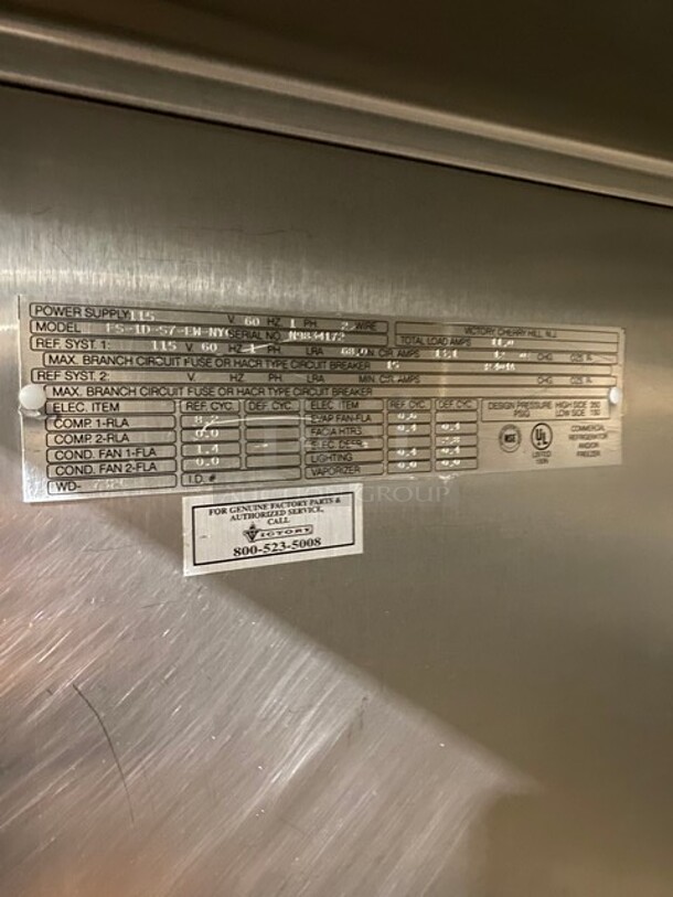 Victory Commercial Single Door Reach In Freezer! All Stainless Steel! Model: FS1DS7EW 115V 1 Phase! On Legs! 115V 1PH - Image 7 of 9