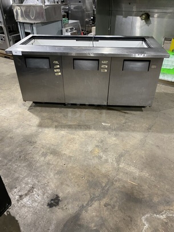 True Refrigerated 72 Inch Sandwich Prep Table/Bain Marie! Model QA7230MB Serial 13758551! 115V 1 Phase! On Casters! 