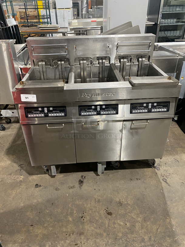 WOW! Frymaster Commercial Electric Powered 3 Bay Deep Fat Fryers! All Stainless Steel! On Casters! Model: FPH317TCSD SN: 0201NV0007 208V 60HZ 3 Phase