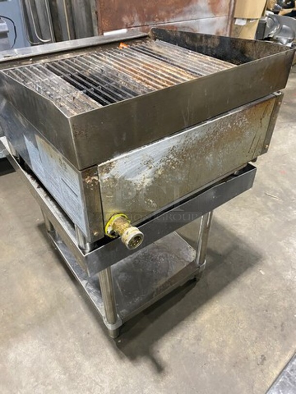 LATE MODEL! 2022 Cook Rite Commercial Countertop Natural Gas Powered Char Broiler Grill! With Back & Side Splashes! On Commercial Equipment Stand! All Stainless Steel! With Underneath Storage Space! Model ATRC24 Serial ATRC24AUS100322070800C40027! On Legs! - Image 3 of 9