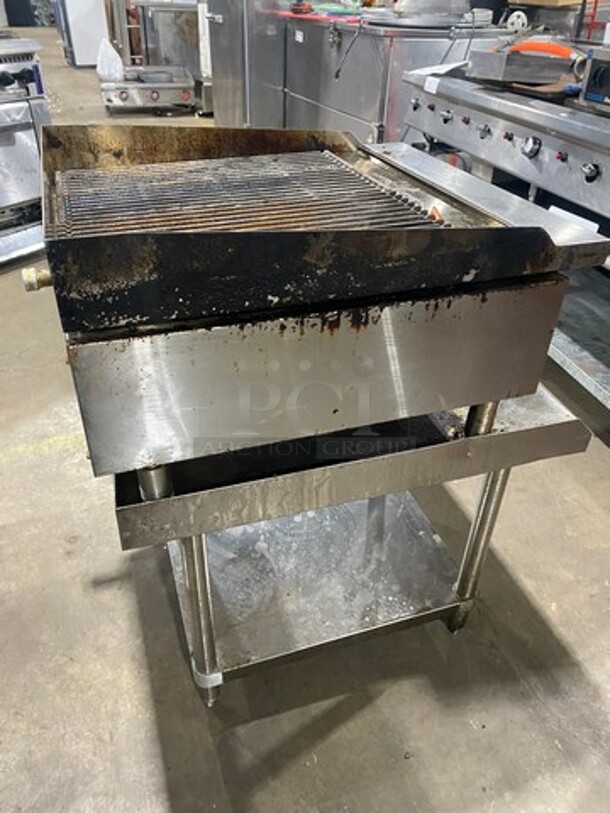 LATE MODEL! 2022 Cook Rite Commercial Countertop Natural Gas Powered Char Broiler Grill! With Back & Side Splashes! On Commercial Equipment Stand! All Stainless Steel! With Underneath Storage Space! Model ATRC24 Serial ATRC24AUS100322070800C40027! On Legs! - Image 4 of 9
