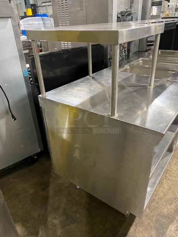 AWESOME! Delfield Commercial Custom Made Electric Powered 4 Well Steam Table! With Over Head Shelf! With Storage Space Underneath! All Stainless Steel! On Legs! WORKING WHEN REMOVED! Model: V1416032 SN: 84833601M 208/30V 60HZ 1 Phase - Image 2 of 9