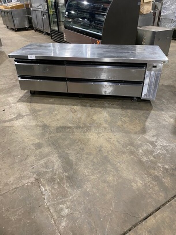 Silver King Commercial Refrigerated Chef Base! With 4 Drawer Storage Space! All Stainless Steel! On Casters! Model: SKRCB84H SN: SAJB65620A 115V 60HZ 1 Phase