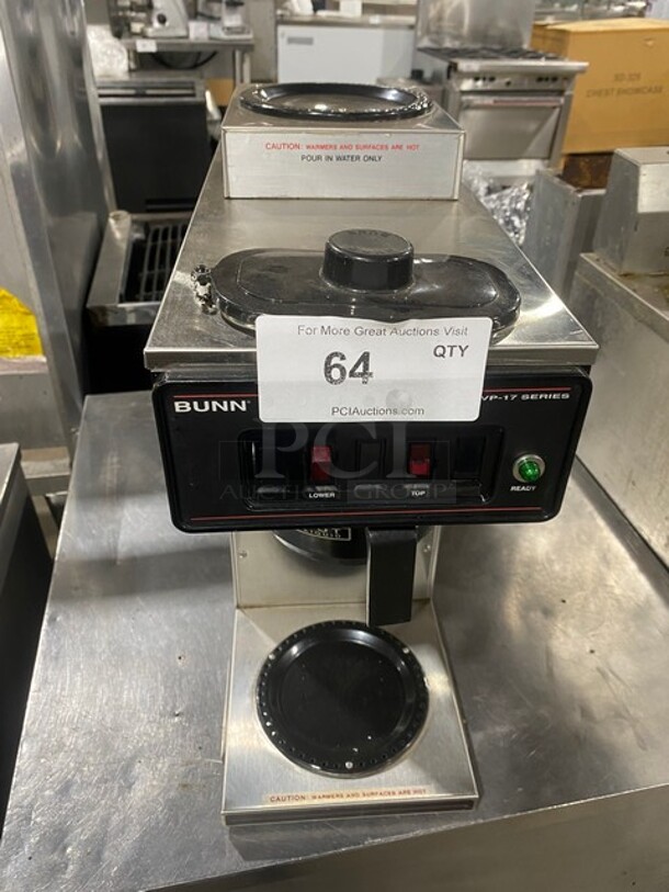 Bunn Commercial Countertop Coffee Maker! With 2 Coffee Pot Warmers! All Stainless Steel! Model: VP172 SN: VP17024348 120V 60HZ 1 Phase - Image 1 of 9