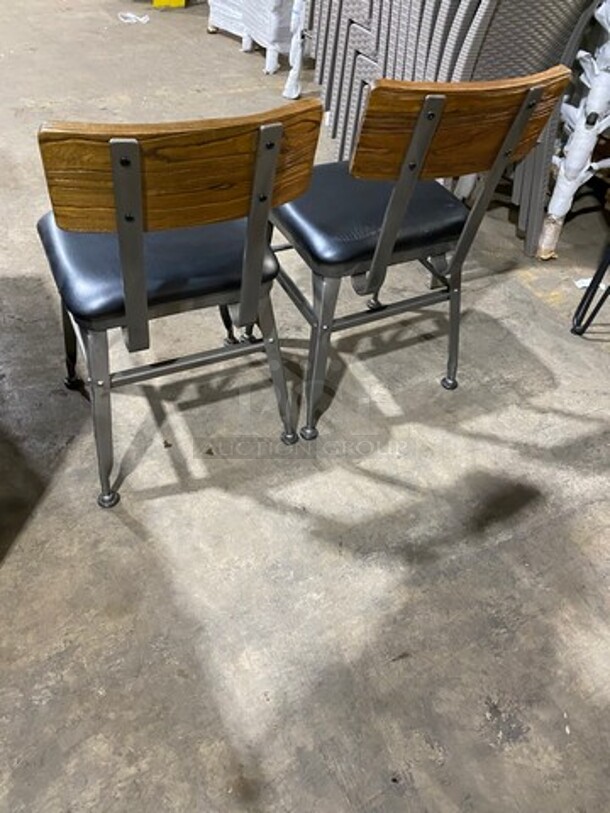 Brand New! Hudson Metal Frame Dining Chairs! With Walnut Back And Black Cushioned Seat!  - Image 3 of 6
