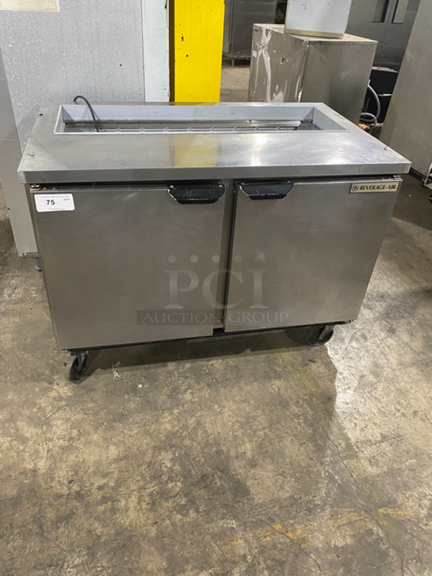 Beverage Air Commercial Refrigerated Sandwich Prep Table! With 2 Door Underneath Storage Space! With Poly Coated Racks! All Stainless Steel! On Casters! Model: SPE4812 115V 60HZ 1 Phase