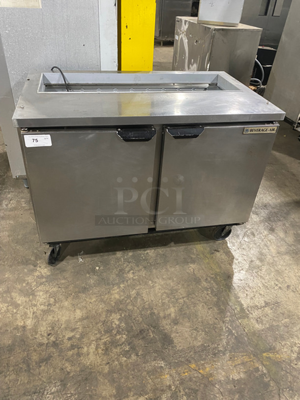 Beverage Air Commercial Refrigerated Sandwich Prep Table! With 2 Door Underneath Storage Space! With Poly Coated Racks! All Stainless Steel! On Casters! Model: SPE4812 115V 60HZ 1 Phase - Image 1 of 8
