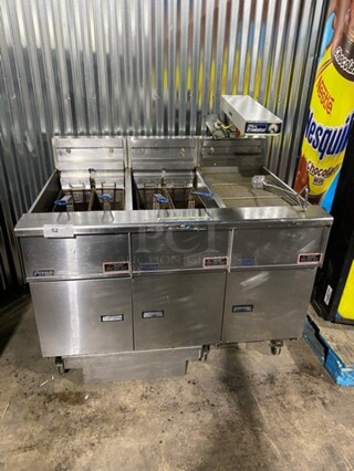 Pitco Frialator Commercial Electric Powered 2 Bay Deep Fat Fryer With Dump Station! With Oil Filter System! All Stainless Steel! On Casters! Model: SE14 SN: E10HD036879 208V 60HZ 3 Phase