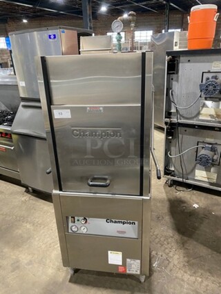 Champion Commercial Pass-Through Dishwasher Machine! All Stainless Steel! On Legs! Model: DHBT SN: D11038937! 208/240V 60HZ 3 Phase!