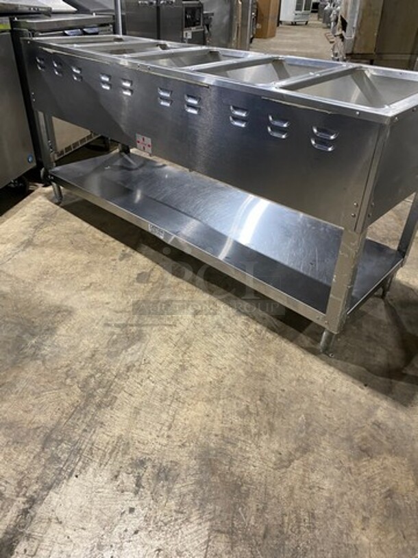 Duke Commercial Natural Gas Powered 5 Well Steam Table! With Storage Space Underneath! All Stainless Steel! On Legs! Model: WB305 SN: 05031704 - Image 4 of 9