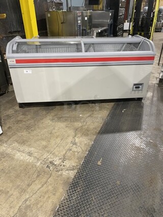 2016 AHT Chest Freezer Merchandiser! Model Manhattan210VS Serial 34990700000059! 110-120V 1Phase! With Baskets! One Glass Dor Missing! On Legs! 